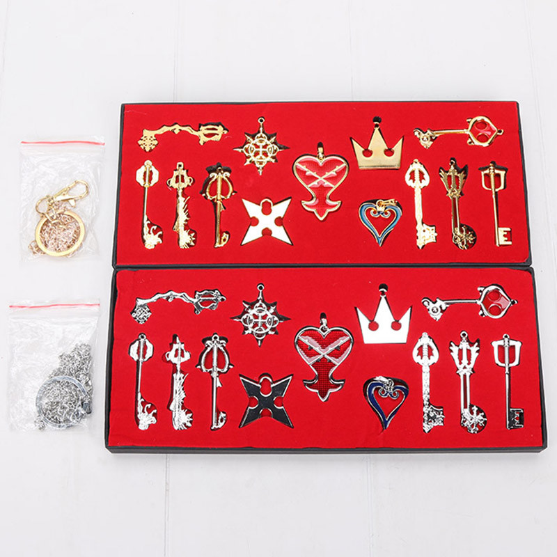 NUEVO 13 piezas/juego Kingdom Hearts II LLAVE HOJA Collar Colgante + Llavero