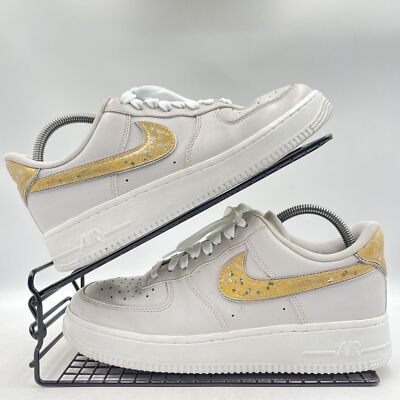 NIKE AIR FORCE SILVER TRAINERS SIZE UK METALLIC GOLD LEATHER AR0642-001  UK