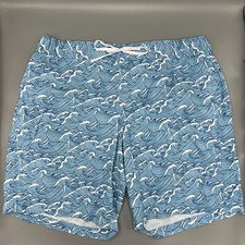 LL Bean Mens Size XL Swim Trunks Blue Ocean Wave Shorts Lined Pockets Mesh Inner