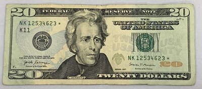 2017 $20 Twenty Dollar Star Note Cool Fancy Serial Number NK 12534623 ...