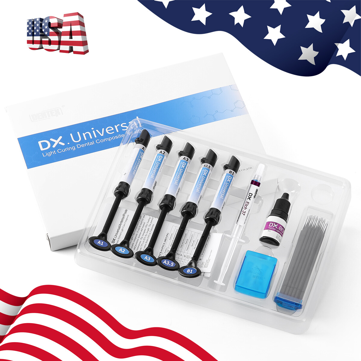 Dentex Dental Universal Light Cure Composite Kit Syringes Etching Adhesive Gel