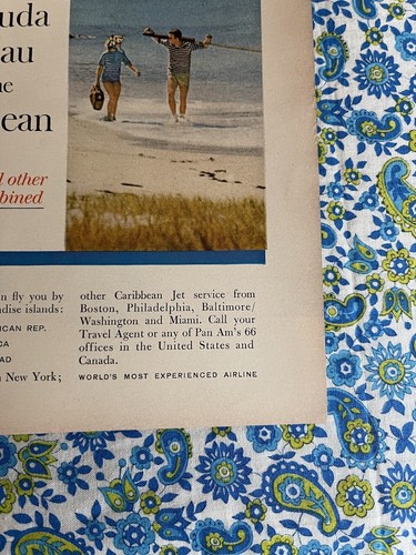 Vintage 1960 Pan Am Airlines Print Ad Flights To Bermuda Nassau Caribbean - Picture 2 of 7