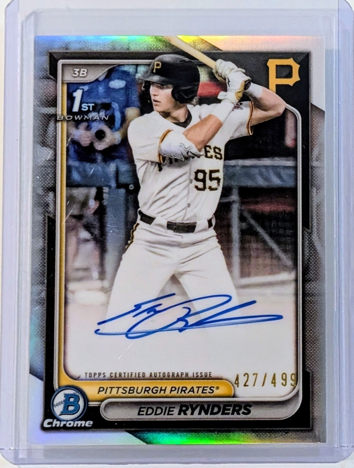 🔥2024 Bowman Draft Eddie Rynders 1st Bowman Chrome Refractor Auto /499 Pirates