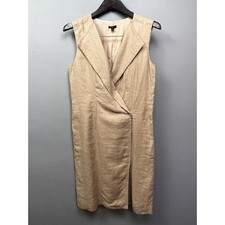 Talbots Sheath Dress Womens 8 Linen Lined V-Neck Sleeveless Wrap Tan Neutral