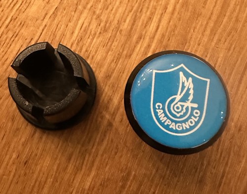 Vintage Style BLUE CAMPAGNOLO SHEILD, Black PLASTIC 3D Bar Plugs, Handle Bar - Picture 3 of 7