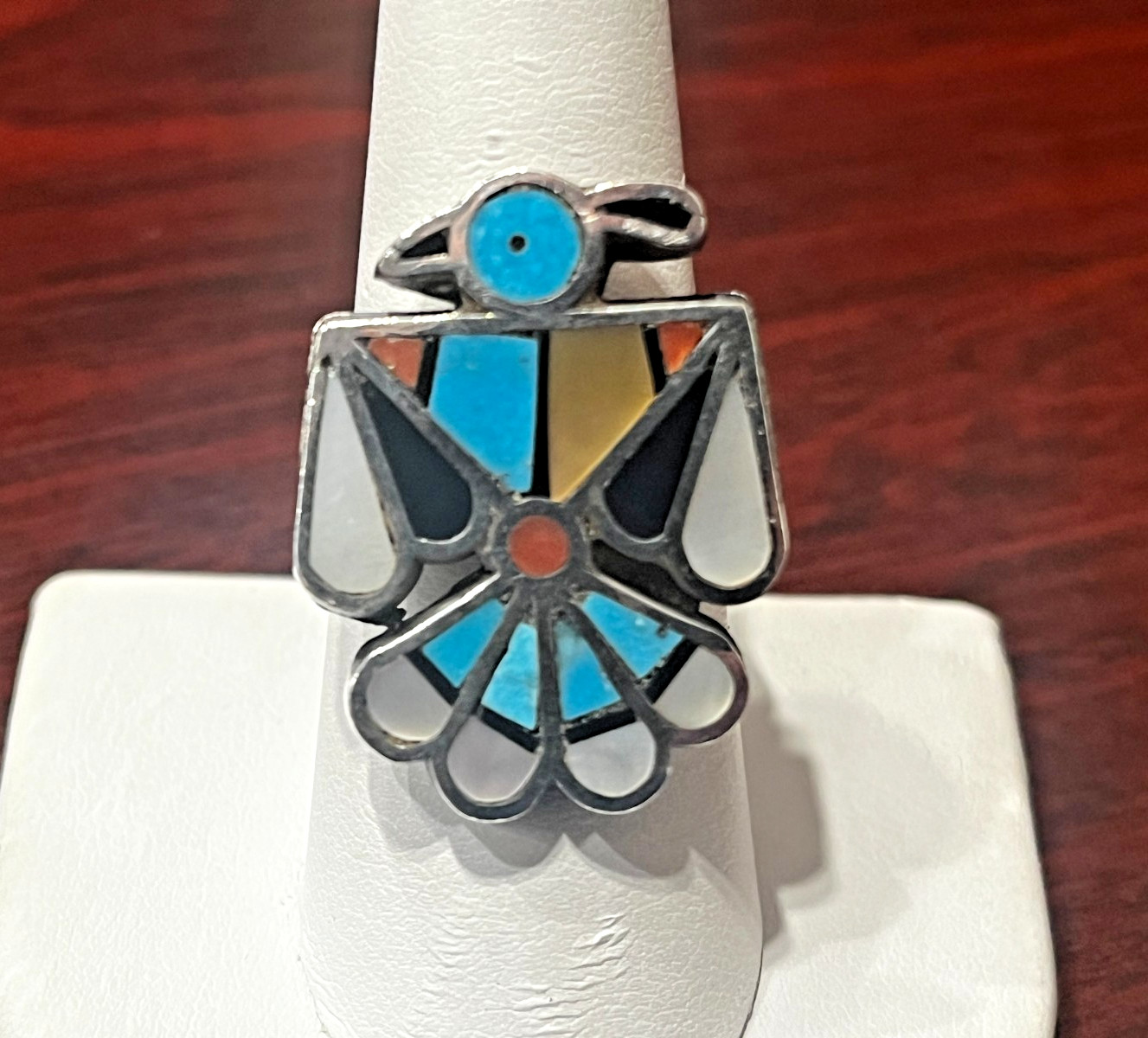 Sterling Silver Multi Gem Thunderbird Ring Size 8… - image 2