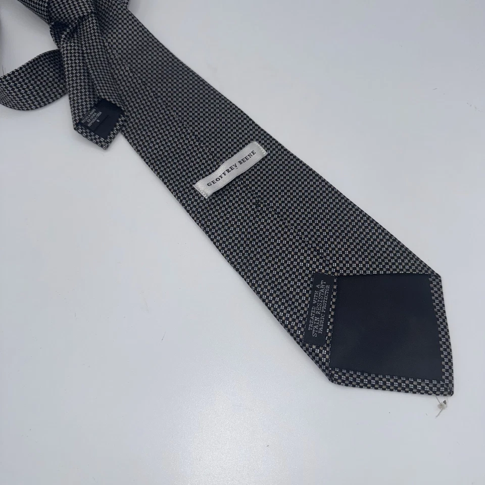 Geoffrey Beene Men's Tie Black Silver Grid Check Classic Business Formal Luxury - Image 3 of 4