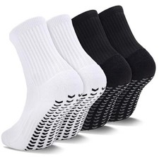 2/4 Pairs Kids Youth Grip Soccer Socks Cushioned Non Medium 2pairs-black white