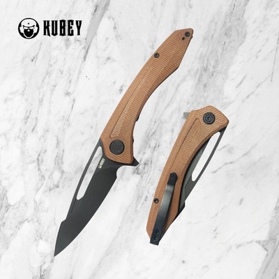 KUBEY MERCED LINERLOCK FLIPPER KNIFE TAN MICARTA 14C28N STAINLESS STEEL KU345O