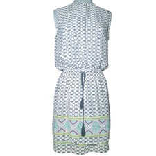 Collective Concepts Womens Navy White Geometric Boho Tassel Mini Dress