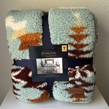 Pendleton Twin Sherpa Fleece Blanket Teal Aztec Southwest Avra Valley 66x92 in