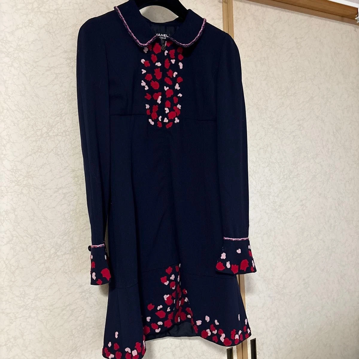 Chanel — CHANEL Logo Front Zip Dress 38 Navy Embroidered Coco Button Authentic SR1932
