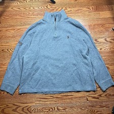 Vintage Ralph Lauren Quarter Zip Mens L Grey Sweater Pony Embroidered 90s Lehigh