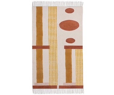 Arts of Jaipur RTH-32 Geometrischer Baumwollteppich Boho Flachgewebe Beige