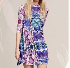 Free People New Romantics Floral Fiesta Print Retro Boho Mini Tunic Dress S Rare