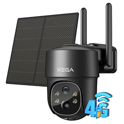 Xega 4G LTE Cellular Überwachungskamera Solar mit SIM-Karte, Outdoor WLAN ohne