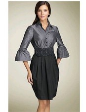 BCBG MAX AZRIA WOMEN GREY CONTRAST TAFFETA DRESS VDD6C108/M375 SZ 2