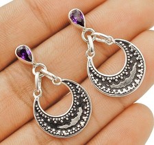 Natural Amethyst 925 Solid Sterling Silver Earrings Jewelry @10-8