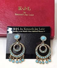 Kenneth Jay Lane faux turquoise earrings with box KJL