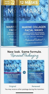 MAREE Mascarilla facial de colágeno con ácido hialurónico 2 Pack 12 Count