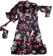 Oscar De La Renta Pink Label Robe VTG Satin Floral AOP Flowy Maxi Kaftan XS/S