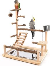 Parrots Bird Wooden Playstand, Birdcage Playground Play Gym Parakeet Playpen