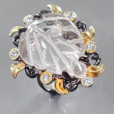 Handmade 35 ct Natural Quartz Ring 925 Sterling Silver Size 8 /R441423