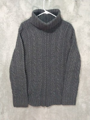 Duluth Trading Sweater Women Large Wool Cashmere Fisherman Turtleneck Cable Knit