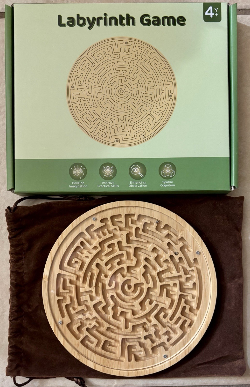 Round bamboo Wooden Labyrinth Board Game