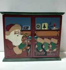 Vintage Christmas Advent Calendar Wood Cabinet W/ Drawers Holiday Decor 