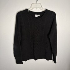 GAP Women's M Black Long Sleeve Cable Knit Sweater Fisherman NWOT