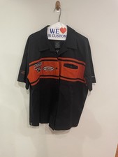 Harley Davidson Mechanic Shirt Mens Large Black Orange Short Sleeve Button Up