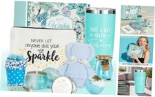 9PCS Relaxing Spa Gifts Basket Set for Women Blue Ocean, Self Care Gifts 