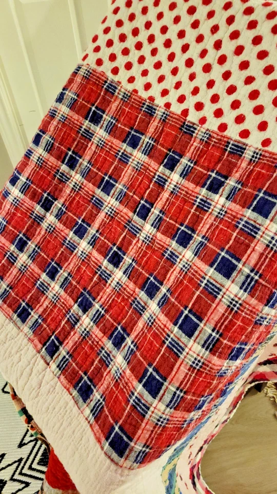 Handmade Patchwork Quilt  Red Throw Blanket Scrap Patched Vintage Apx 79x61 - Image 3 of 4