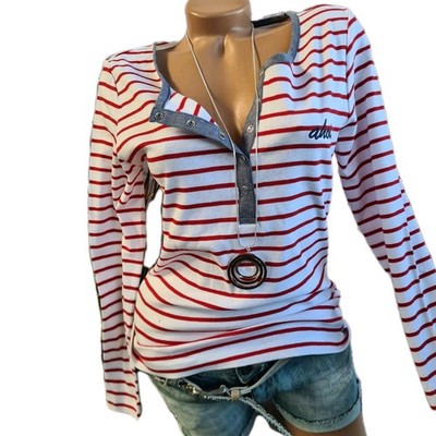 Arizona AJC Damen Shirt Langarm Weiß Rot Gestreift Gr. 36/38-40/42 NEU (4729)