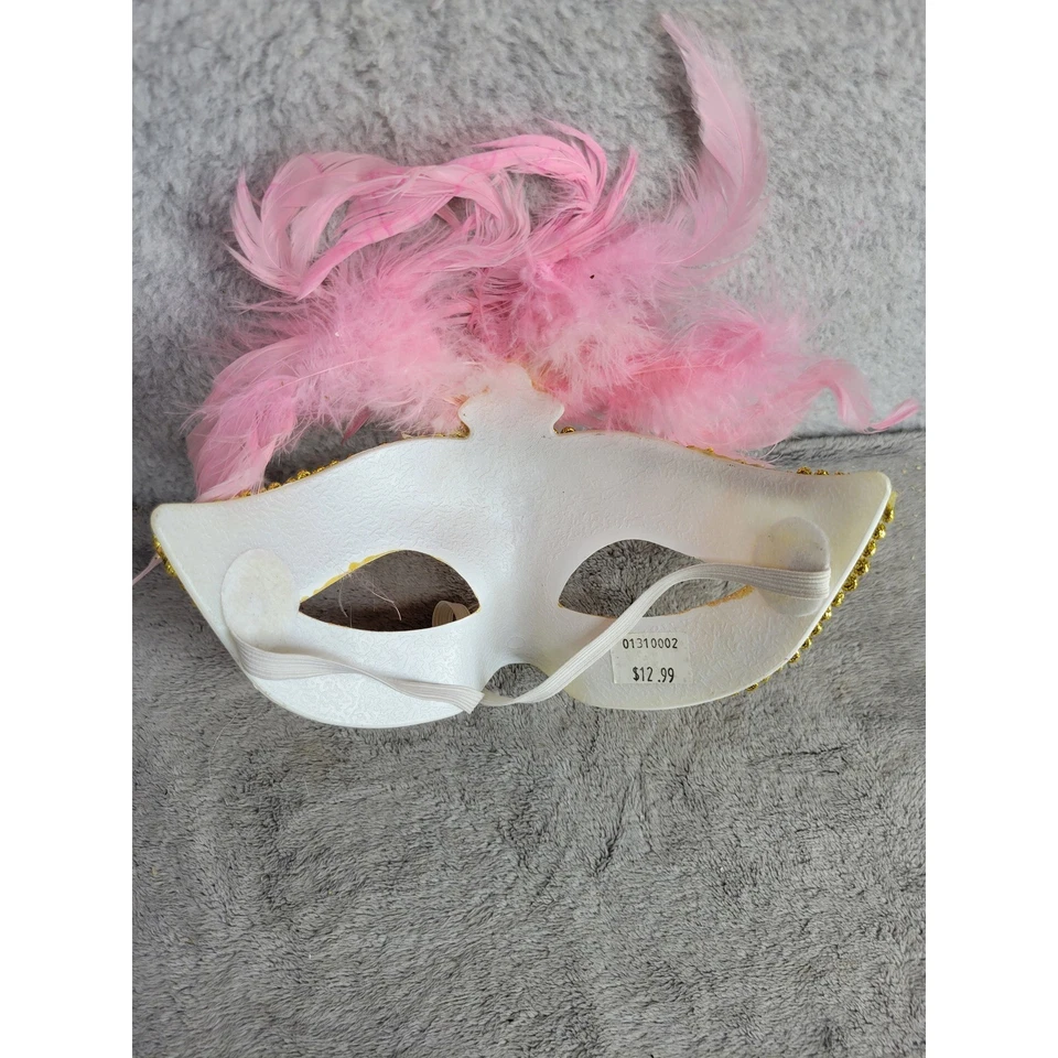Pink Feather Masquerade Mask Costume Party Ball Mardi Gras Dress Up Accessory - Image 3 of 3
