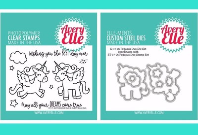 Avery Elle ''PEGASUS DUO'' Clear Stamps Only OR Clear Stamp and Die Bundle
