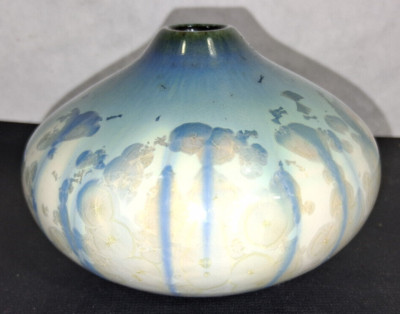 Vintage Artisan Pottery Oil Wick Candle Lamp Drip Glaze Blue Speckle No Wick