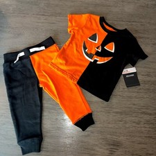 NWT Halloween SS Jack-o -lantern Tee And Jogger Set 12 Months Boy Or Girl