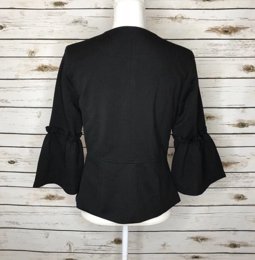 Chaqueta estilo blazer de frente abierto negra suave manga campana ASDS 3/4 para mujer talla M Foto 2 de 4