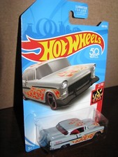 Hot Wheels 2018 300 HW Flames 2 '55 CHEVY Primer Gray 50th Anniversary NEW