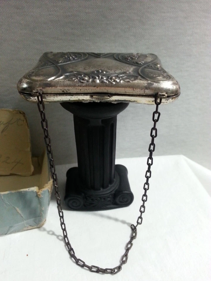 Antiqu 1920s Victorian Compact Purse Nouveau Floral Silver Metal Mirror Perfume - Image 3 of 4