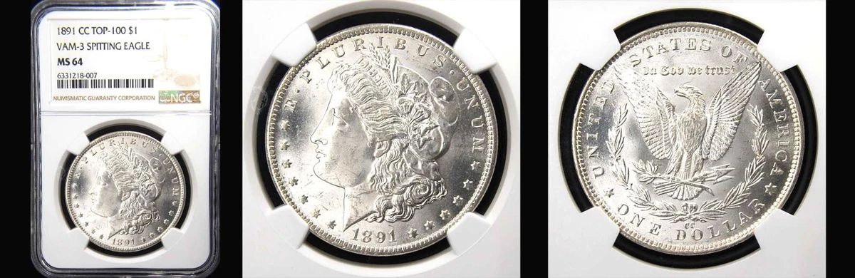 1891-CC $1 NGC MS64-RARE SPITTING EAGLE-TOP 100-VAM2-PQ MORGAN