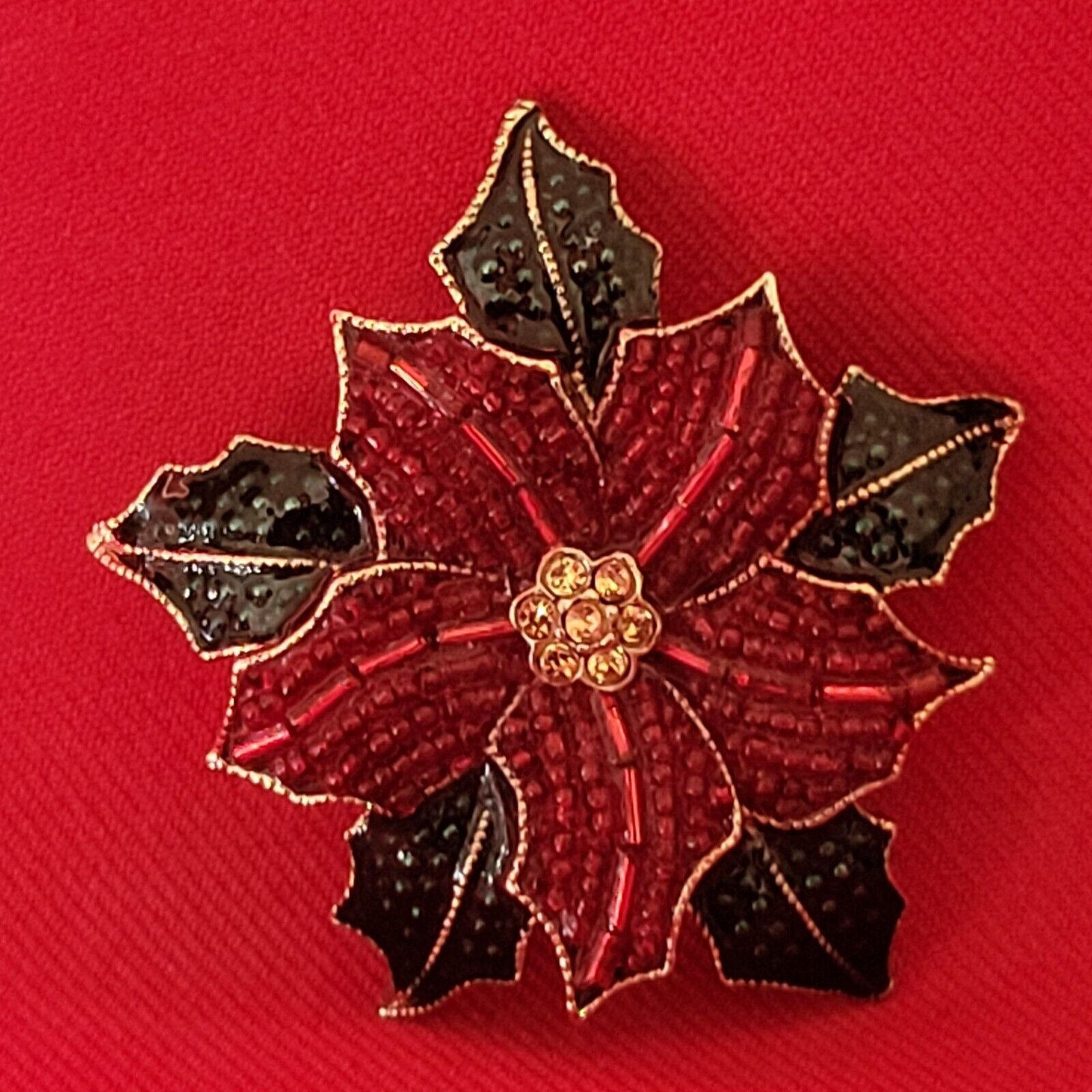 VTG Liz Claiborne Poinsettia Christmas Brooch Pin… - image 2