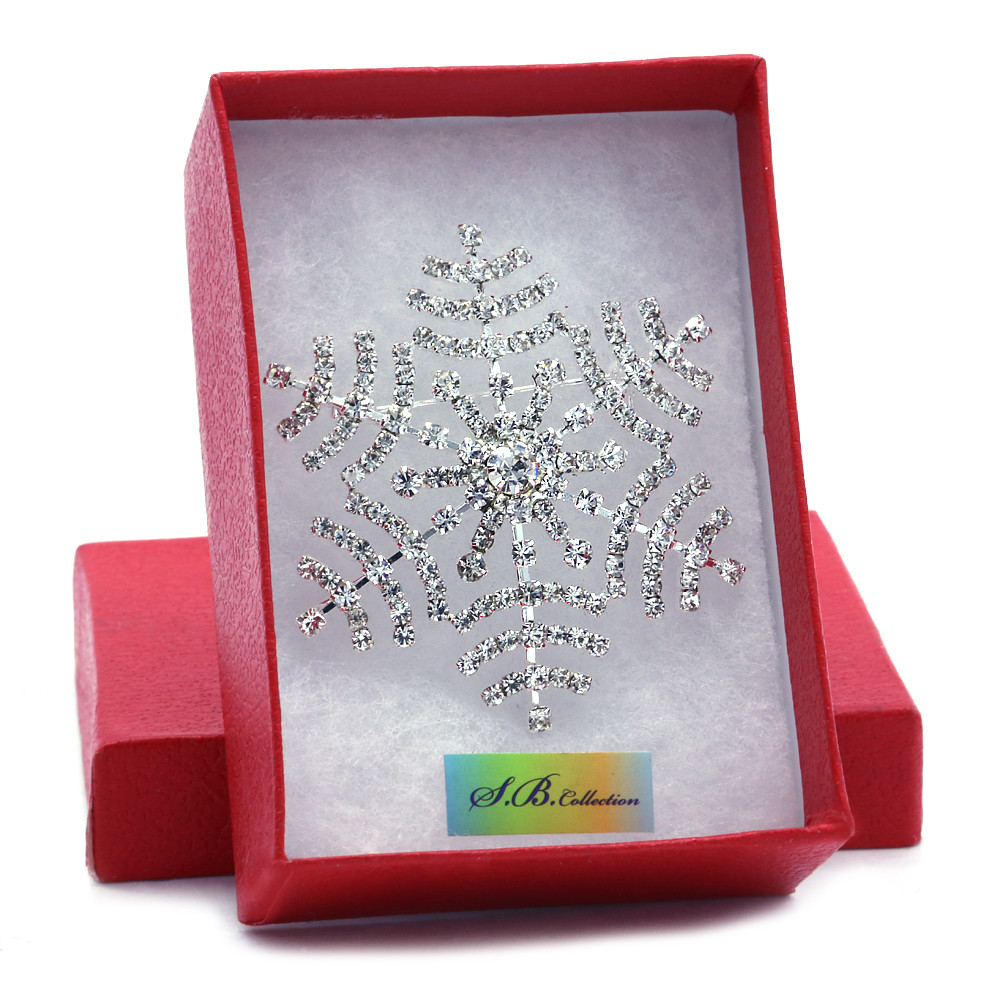White Snowflake Brooch Pin Wedding Bride Bridesmaid Rhinestone Crystal Charm