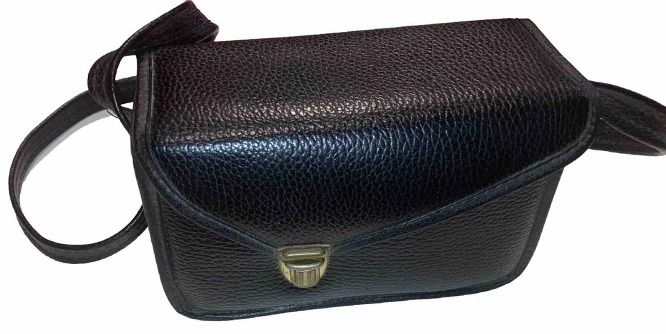 Bolso/estuche de transporte vintage negro imitación cuero forro a cuadros verde 7" x 4,5" Foto 3 de 4