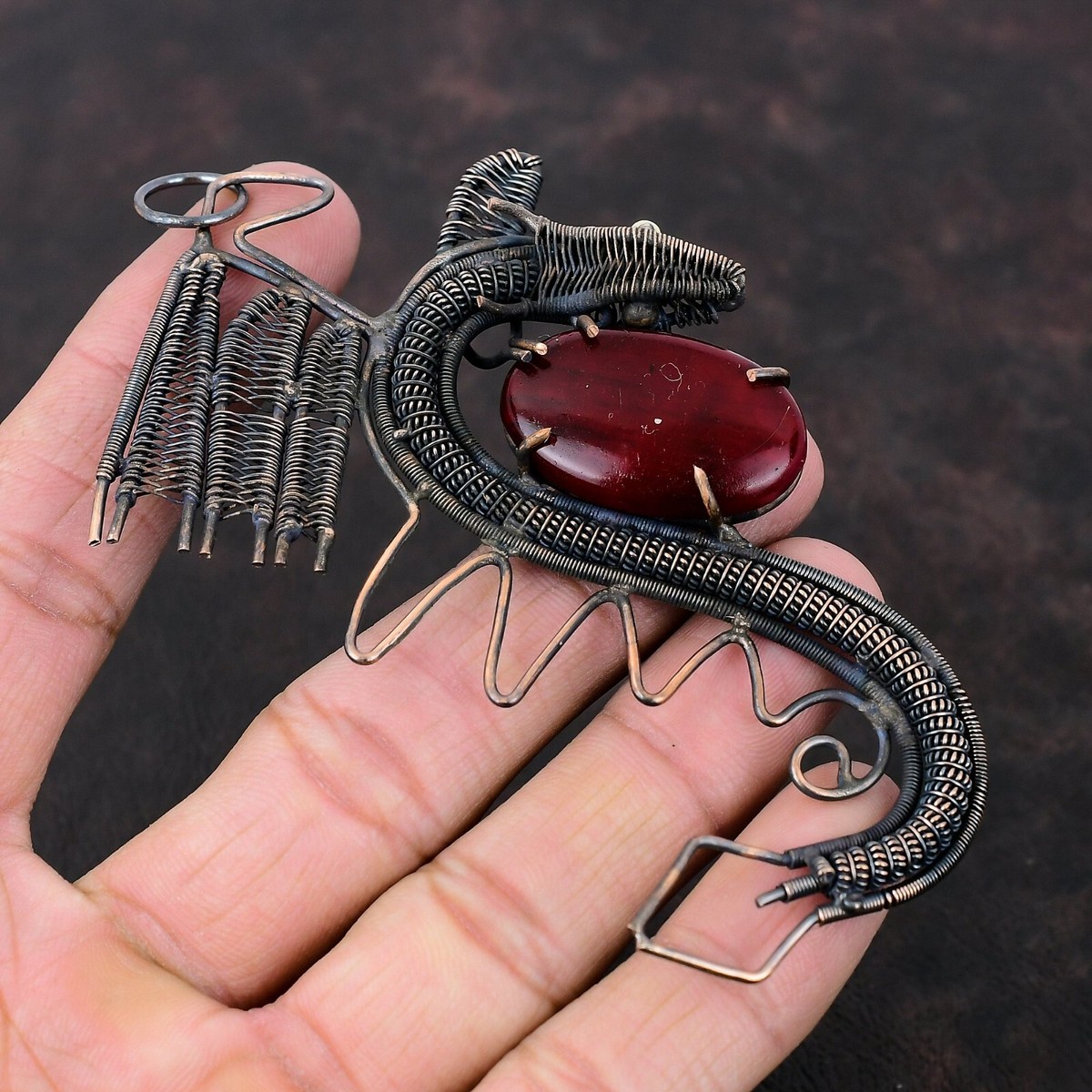 Red Fire Labradorite Copper Bestie Gift Wire Wrapped Dragon