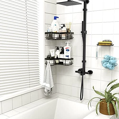 Moforoco Shower Caddy Shelf Organizer Rack, Self Adhesive Black