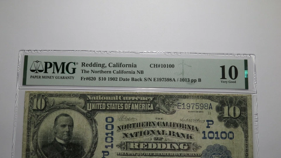 $10 1902 Redding California CA National Currency Bank Note Bill #10100 VG10 PMG - Image 2 of 4