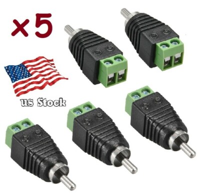 5-Pack RCA Male to AV Screw Terminal Audio Video Connector Adapter Converters